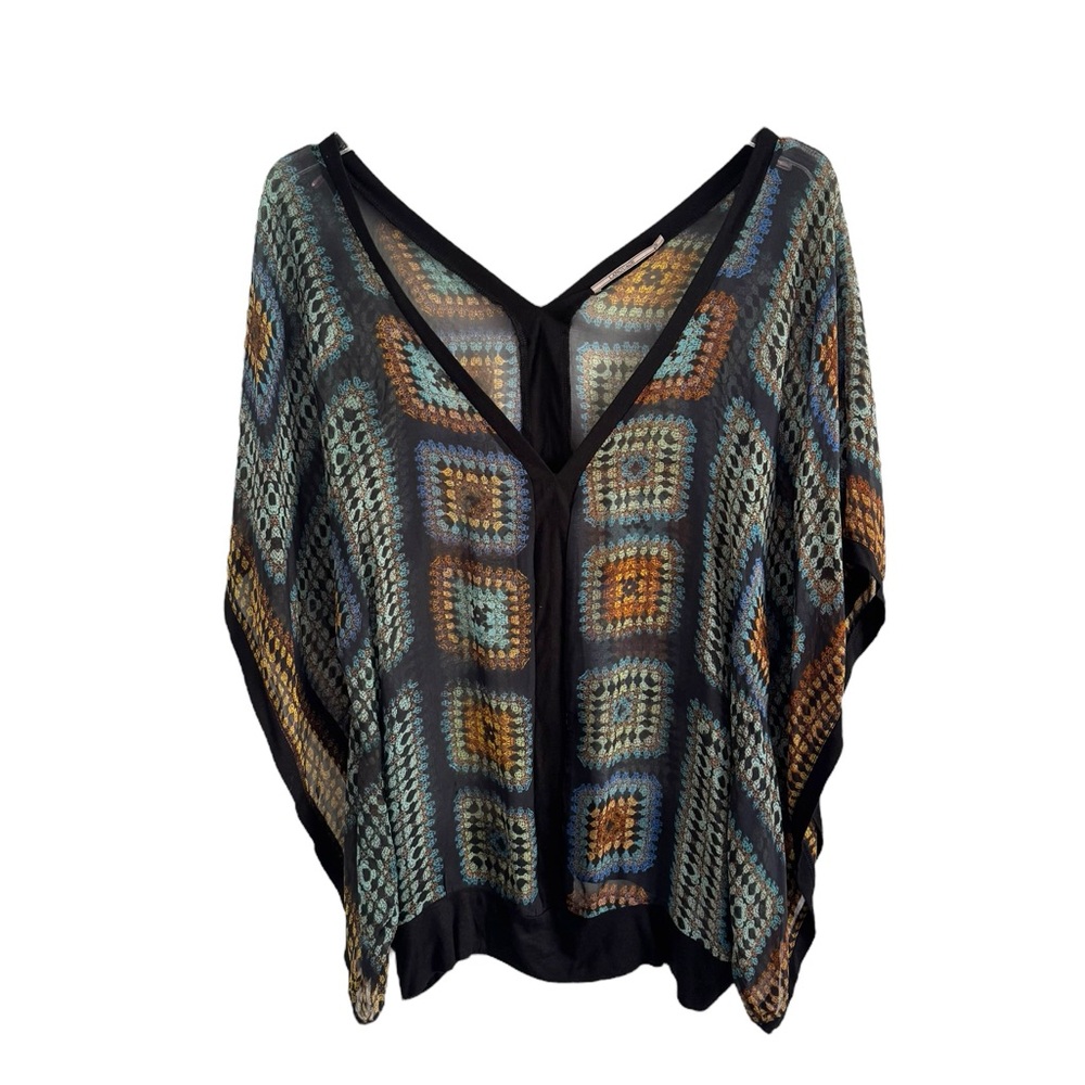 Language Black And Blue Patterned Blouse - image 8